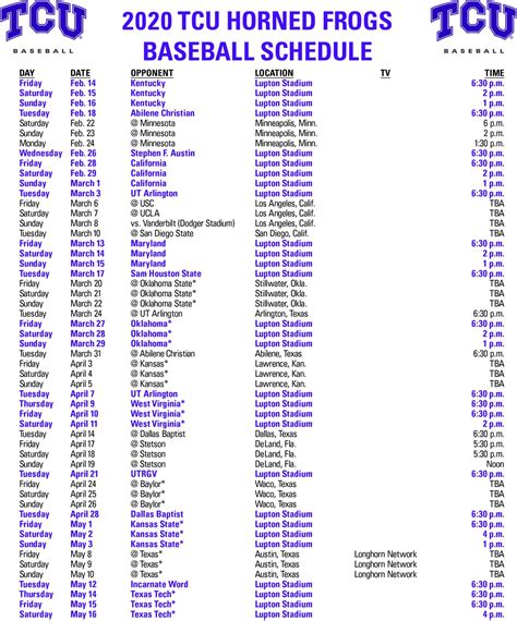 TCU Baseball announces 2020 schedule - Frogs O' War