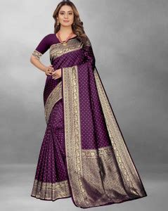 Buy NS WORLD Polka Print Kanjivaram Pure Silk Purple Sarees Online ...