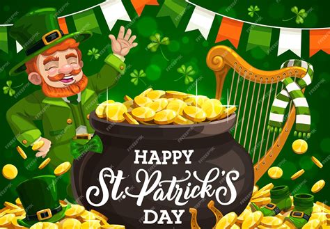 Premium Vector | St patricks day leprechaun with gold pot shamrock