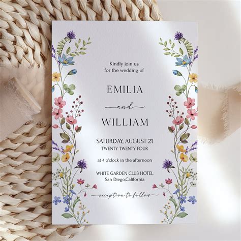 Wildflower Wedding Invitation Template | Wedding ceremony invitations ...