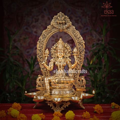 Brass Goddess Lakshmi Statue with Diya – Ekaa Handicrafts