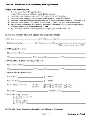 Fillable Online 2013-14 Low Income Self-Sufficiency Plan Application ...