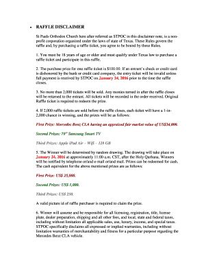 Fillable Online RAFFLE DISCLAIMER Fax Email Print - pdfFiller