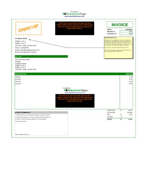 Fillable Online Invoice Template. Excel Invoice Template Fax Email ...