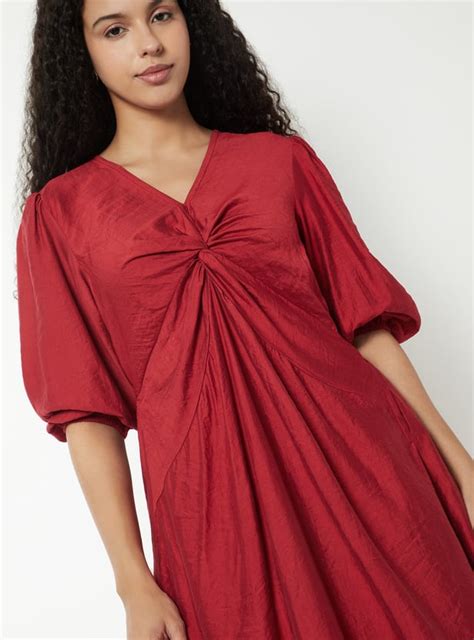 Buy Women Solid Twisted A-line Midi Dress Online at just Rs. 999.0 ...