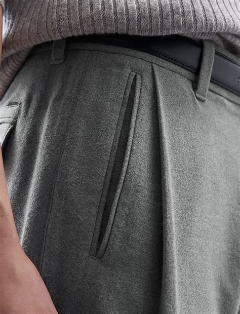 Buy Tapered Fit Single Pleat Trousers at Marks & Spencer