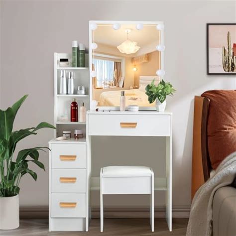 Makeup Vanity Set Power Strip and Storage Drawers, 32.7" W Vanity Table ...