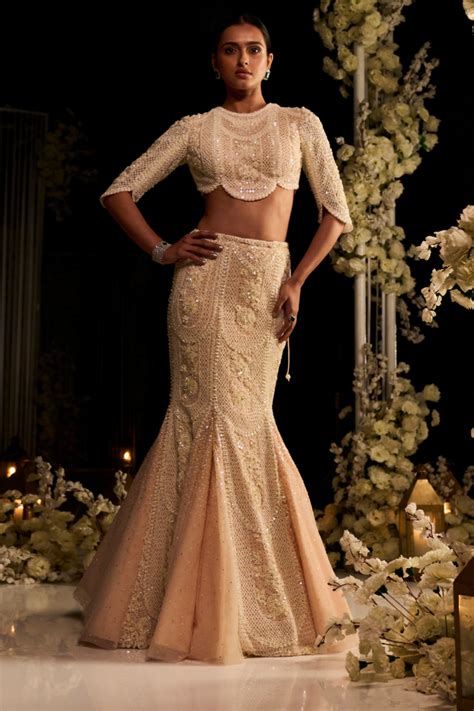 Powder Peach Fish Cut Lehenga Set – Seema Gujral