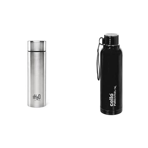 Cello H2O Water Bottle, 1L, Silver, Pack of 1 & Cello Puro Steel-X Benz ...
