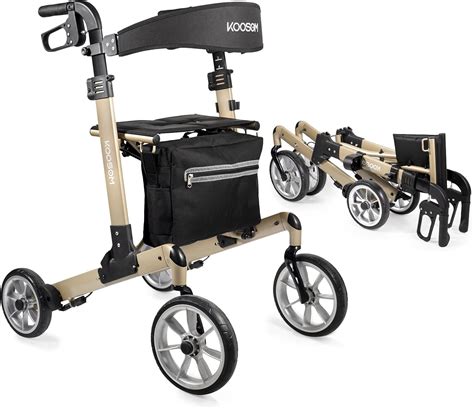 Koosom Rolling Walkers with Seat and Brakes Fold Up Heavy Duty with 10 ...