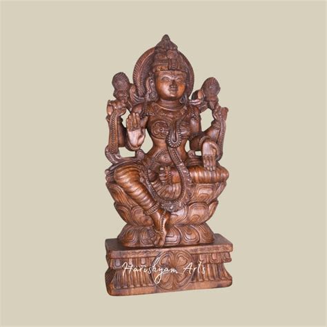 Hand-Carved Goddess Lakshmi Wooden Statues & Idols