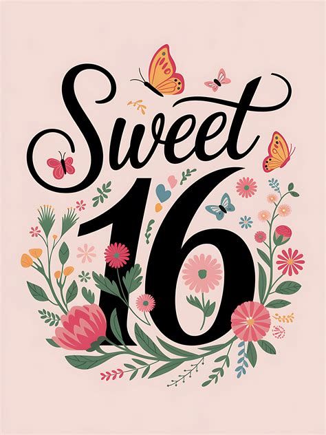 Sweet 16 Floral Card - Free Vector Download in 2025 | Happy birthday ...
