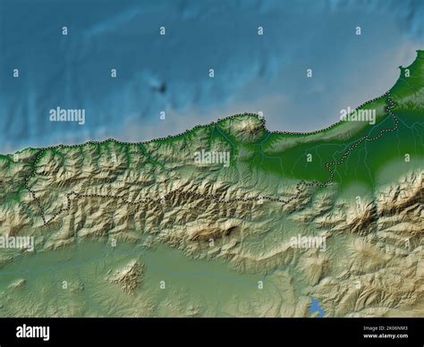 Tipaza, province of Algeria. Colored elevation map with lakes and rivers Stock Photo - Alamy
