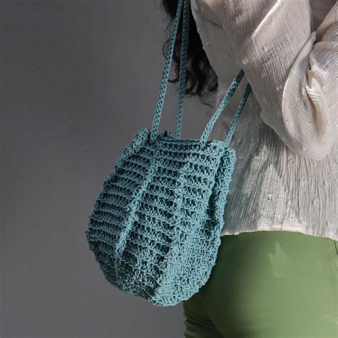 Ash Blue Ribbed Crochet Sling Bag – Itihasikala