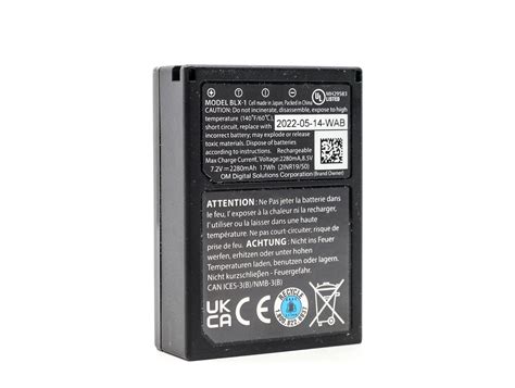 Batteria Ricaricabile OM System BLX-1 – Per Fotocamera OM-1, 2280 MAh, Fino A 520 Scatti Per Carica, Nero
