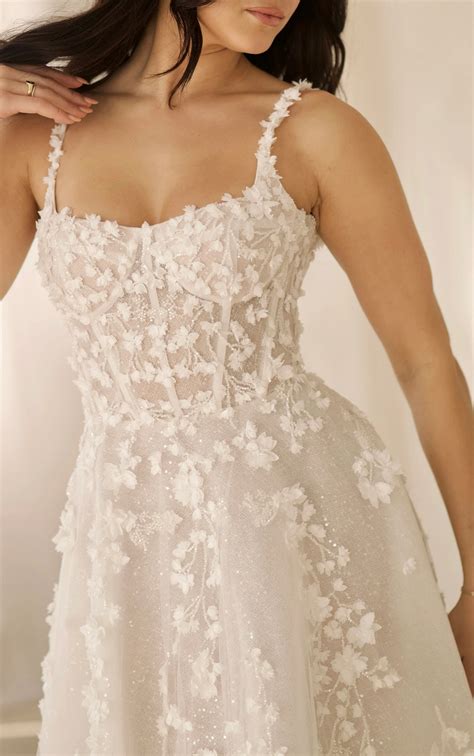Romantic 3D Floral Wedding Dress with Square Neckline