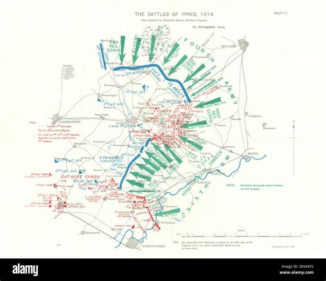 Battle of Ypres 1914. 7th November, 1914. First World War. 1933 old map Stock Photo - Alamy