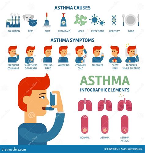 Síntomas Del Asma Y Elementos Infographic De Las Causas El Asma Acciona El Ejemplo Plano Del ...