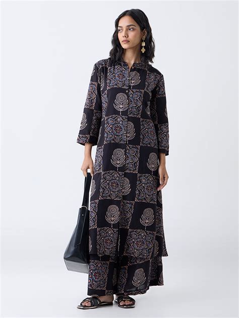 Buy Utsa Black Printed A-Line Kurta from Westside
