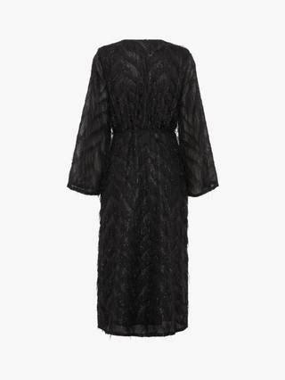 ICHI Chici Shimmer Wrap Midi Dress, Black