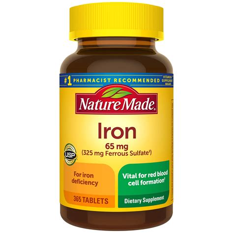 Nature Made Iron 65 mg Tablets, Essential for Red Blood Cell Formation ...