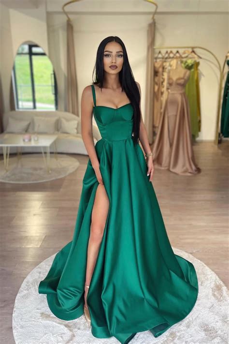 New Satin Emerald Green Prom Dress Long A-Line Evening Dresses ...