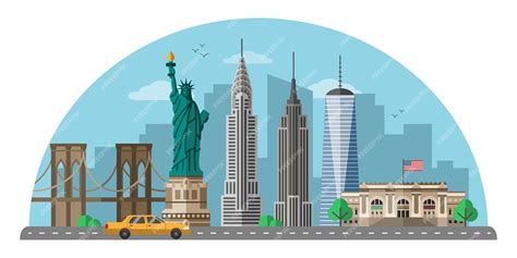 Premium Vector | New York city flat illustration, United states modern ...