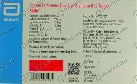 Solfe Strip Of 15 Tablets: Uses, Side Effects, Price & Dosage | PharmEasy
