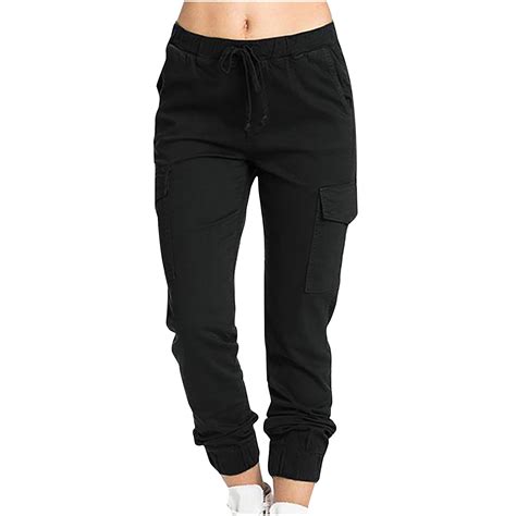 Women's Casual Cargo Pants Solid Drawstring Elastic Wasit Jogger Pants ...