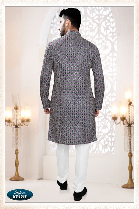 Men's Blue Rayon Thread And Sequence Embroidery All Over Kurta Set ...