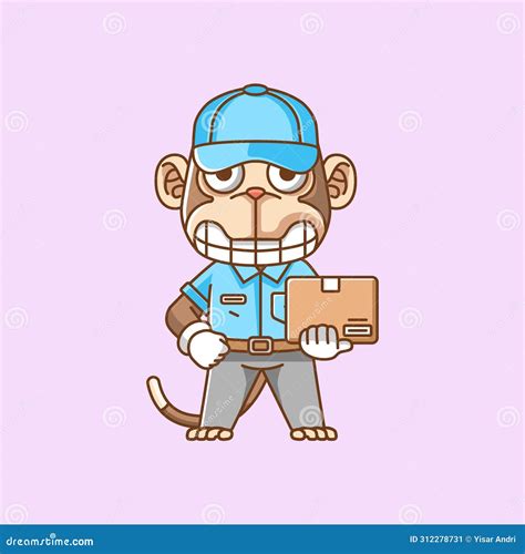 Cute Monkey Courier Package Delivery Animal Chibi Character Mascot Icon ...