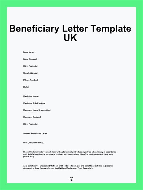 Beneficiary Letter Template UK