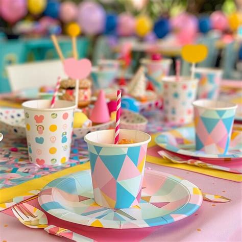 A table setup with themed party plates cups and napkins | Premium AI ...