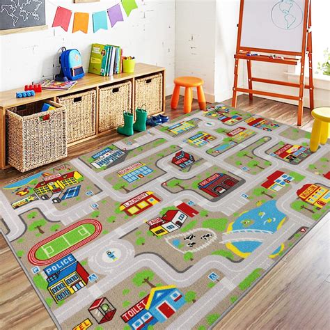 Amazon.com: Capslpad Sky Blue Car Road Kid Rug Carpet Playmat for Playoom Traffic Road Kids Play ...