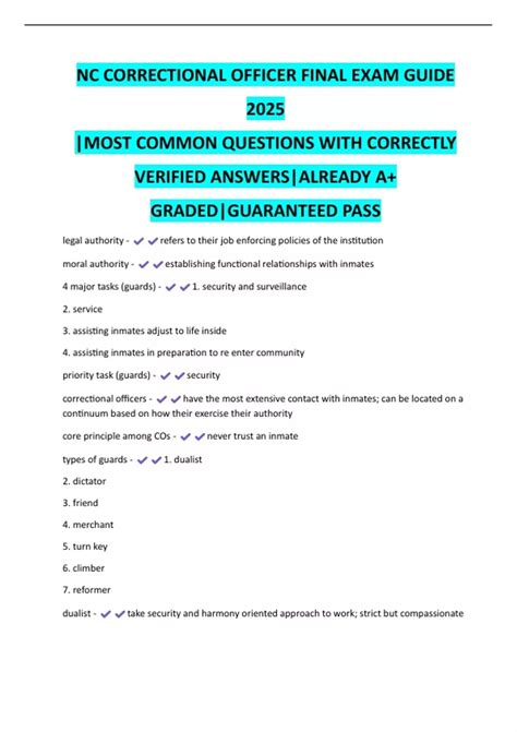 NC CORRECTIONAL OFFICER FINAL EXAM GUIDE 2025 |MOST COMMON QUESTIONS ...