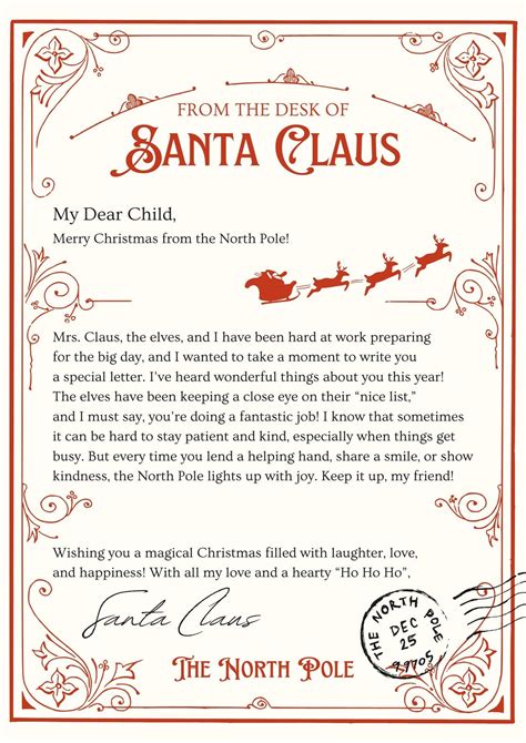 Letter From Santa Printable Red Letterhead From Santa Print | Official