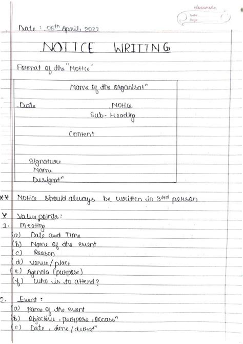 Image result for Notice Writing Class 12th Format