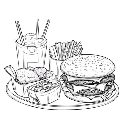A drawing of a hamburger and fries on a plate with a drink | Premium AI ...