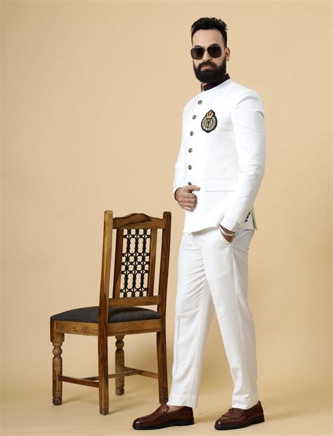 Stunning White Patch Embroidered Jodhpuri Suit for Men – Rajanyas
