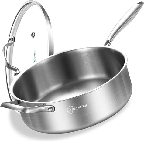 Amazon.com: LOLYKITCH 7 QT Tri-Ply Stainless Steel Sauté Pan with Lid ...