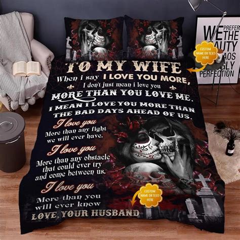 To My Wife I Love You More Dead Kiss Couple Skull Custom Bedding Set ...
