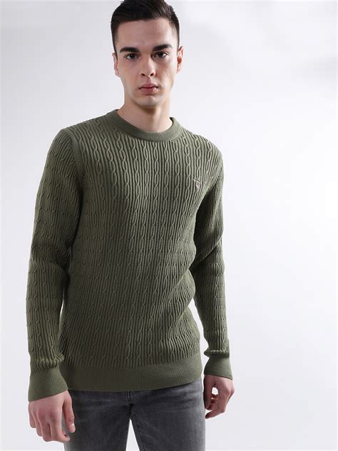 Shop Gant Men Green Solid Round Neck Sweater - GANT India