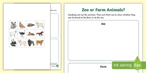 Zoo or Farm Animal Sorting Activity (teacher made) - Twinkl