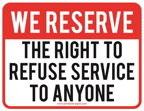 Notice Right to Refuse Service Sign - Printable Signs