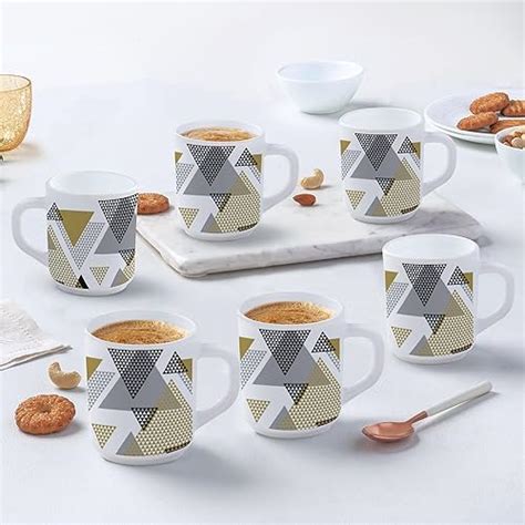 Larah by Borosil Nivaah Opalware Mug, Set of 6 Tea/Coffee Mugs, 240 ml ...