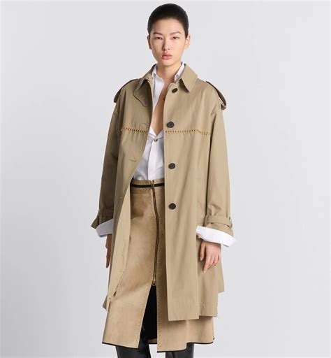 Trench coat bordado Gabardine de algodão bege e tachas com acabamento ...