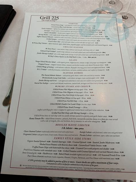 Grill 225 Menu - Updated October 2025