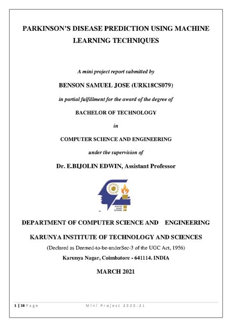 590 - Mini Project Report on Parkinson’s Disease Prediction Using ML ...