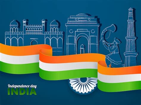 Indien-Unabhängigkeitstag-Plakat mit dreifarbigem Band, Ashoka-Rad ...