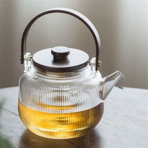Glass Teapot With Wood Handle And Two Infusers By Rendy Shop UK